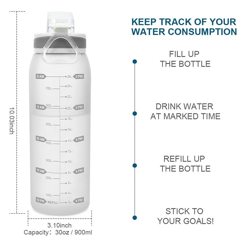Teentumn Water Bottle BPA Free Tritan with Time Markers, 30oz Large Durable Gym Plastic Bottle for Fitness, Outdoor Enthusiasts, Leakproof White (Pack of 1) - Image 2